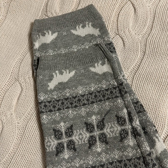 Grey White Fair Isle Print Winter Leggings Size L Xhiliration - Picture 2 of 8